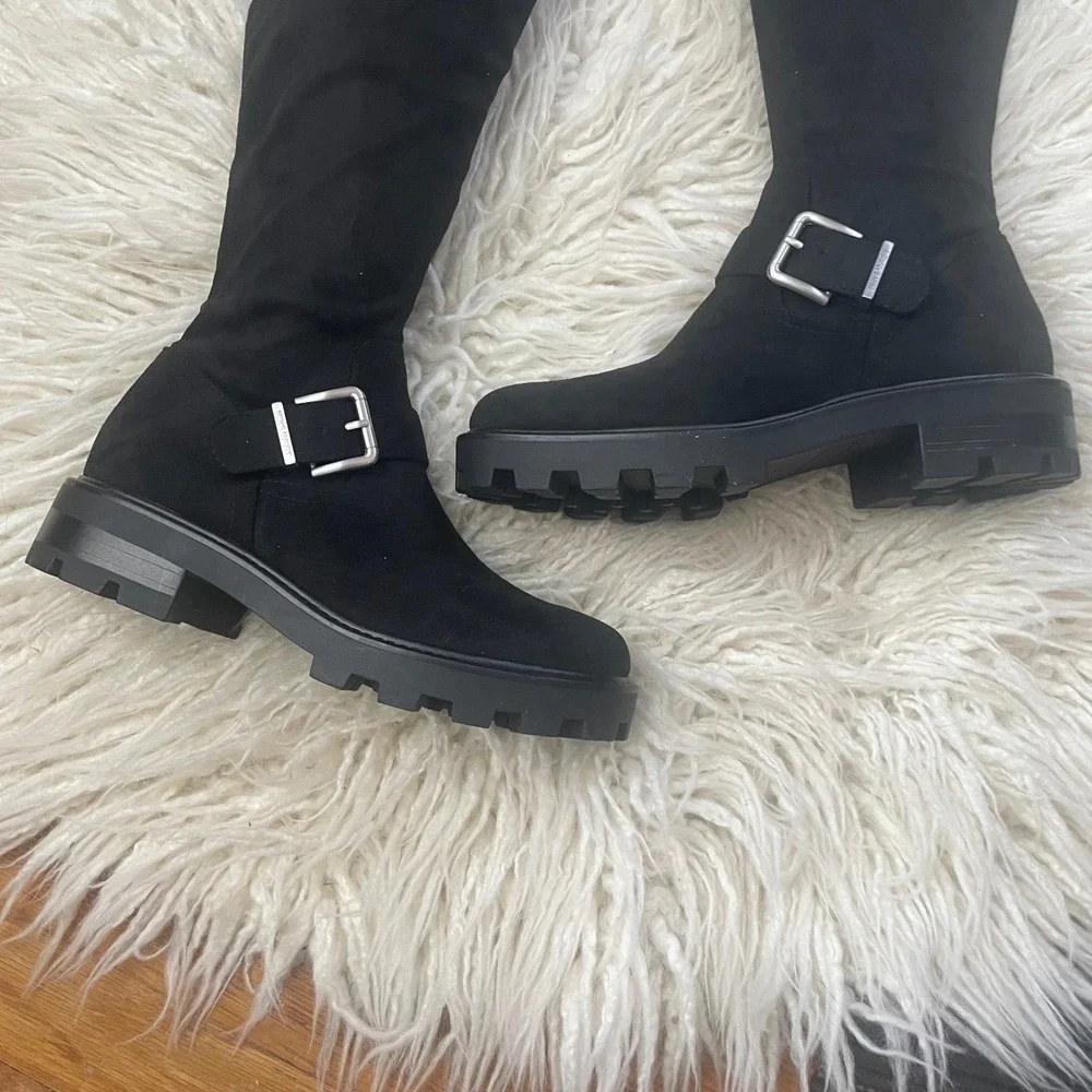 NWT Nine West Nans Over The Knee Boots Black Lug Sole Buckle Size 6.5 Black‎
